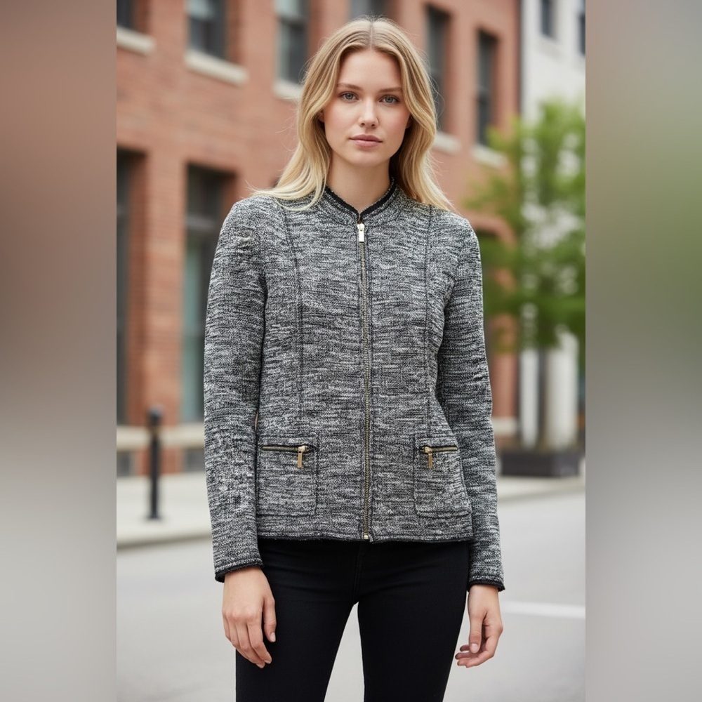 Karl Lagerfeld Designer, Women's Black/ Grey Blazer, Office Chic - Size XL
